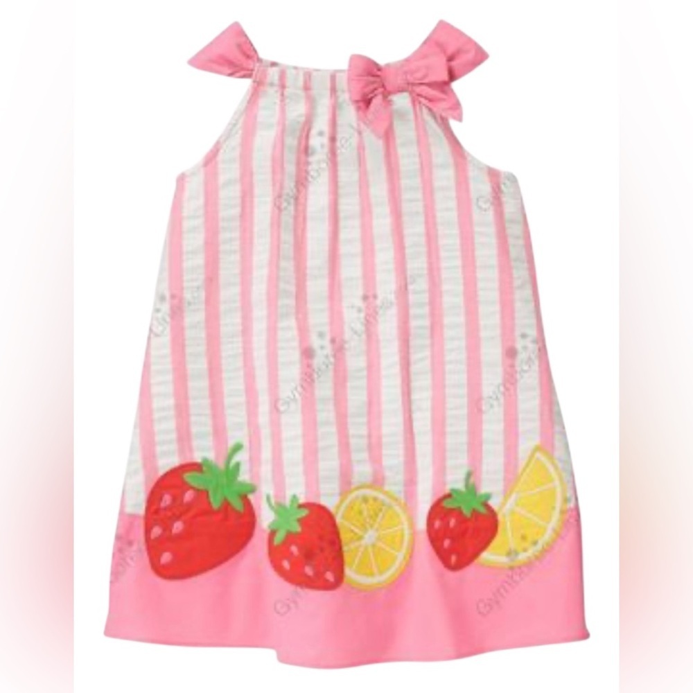 Gymboree Girls Pink White Striped Sleeveless Dress Fruit Patch Size 18-24 Months